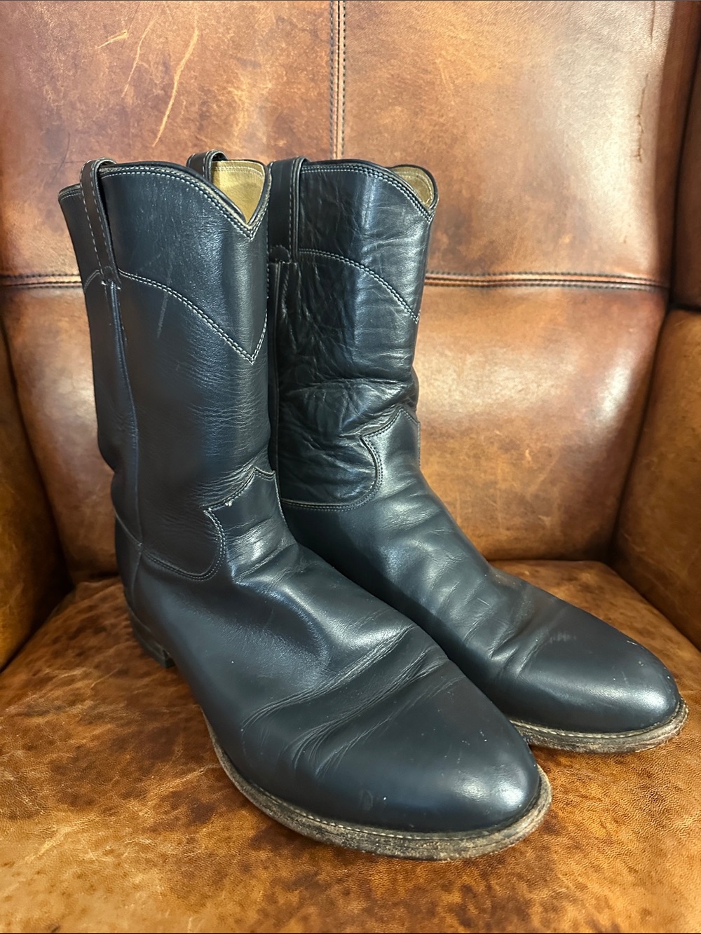 Justin Boots Blue Leather Western Cowboy Roper Boots